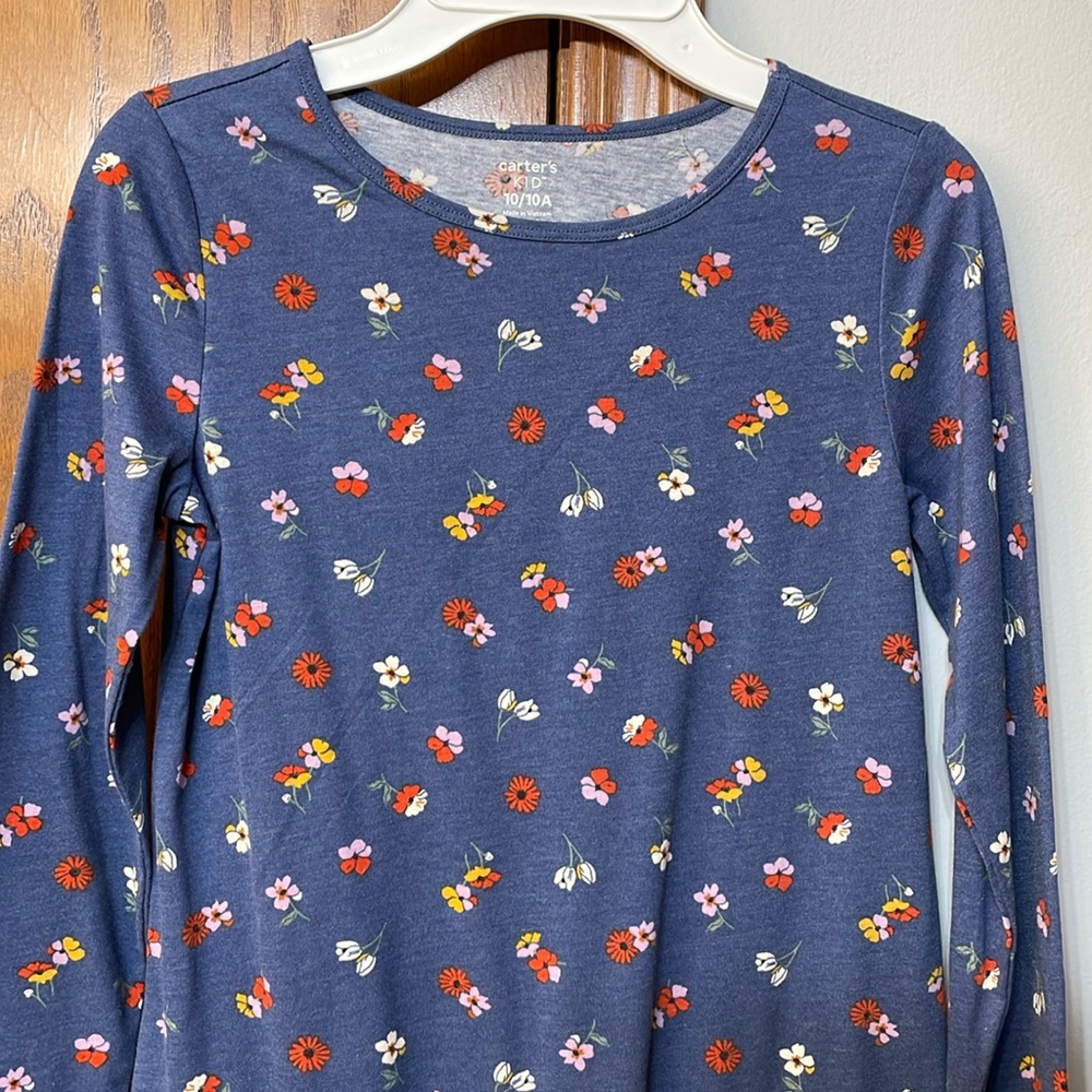 CARTERS NWT Girls Size 10 Floral Jersey Dress Navy Blue Red Long Sleeve - Picture 6 of 15
